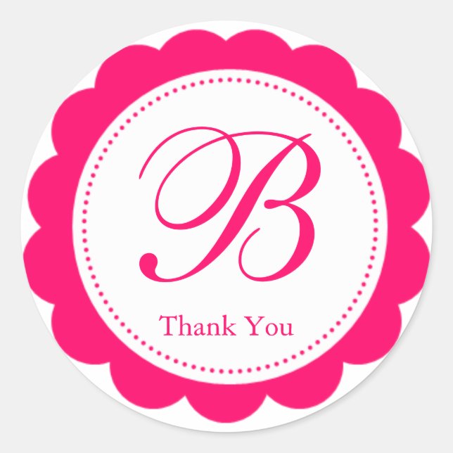 Pink White Scalloped Circle Monogram Vielen Dank Runder Aufkleber (Vorderseite)