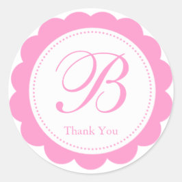 Pink White Scalloped Circle Monogram Vielen Dank Runder Aufkleber