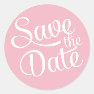 Pink White Script Save the Date Runder Aufkleber