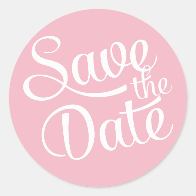 Pink White Script Save the Date Runder Aufkleber (Vorderseite)