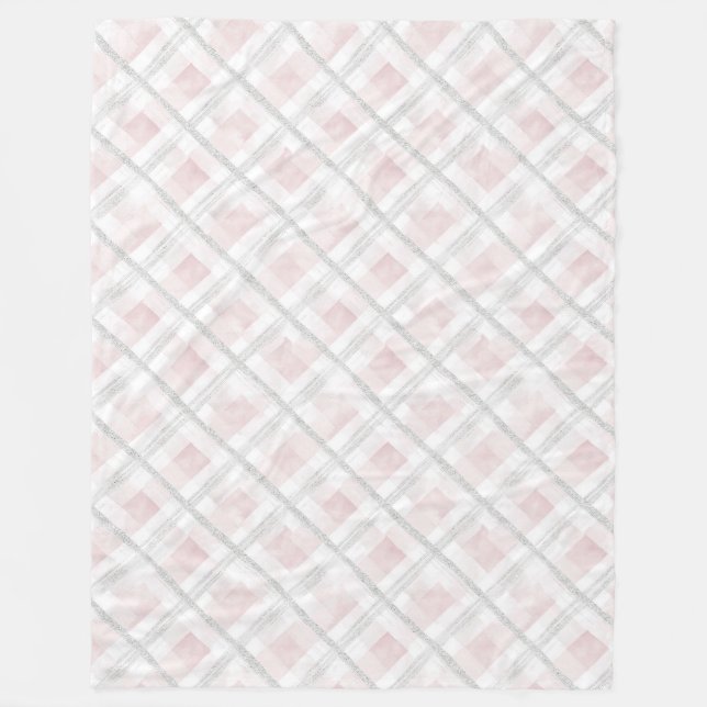 Pink White Silver Glitzer Squares Fleecedecke (Vorderseite)