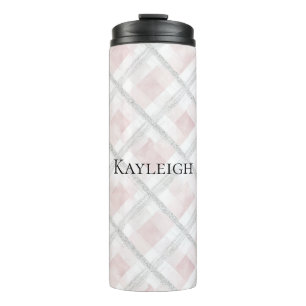 Pink White Silver Glitzer Squares Thermosbecher