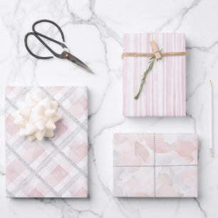 Pink White Silver Glitzer Squares Wedding Geschenkpapier Set