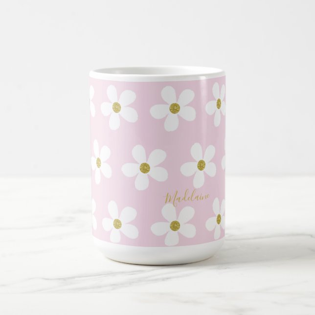 Pink White Simple Daisy Gold Personal Kaffeetasse (Mittel)