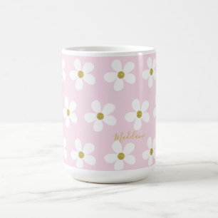 Pink White Simple Daisy Gold Personal Kaffeetasse