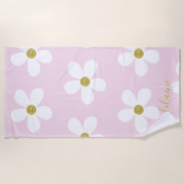 Pink White Simple Daisy Gold Personal Strandtuch