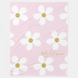Pink White Simple Daisy Pattern Gold Personal Fleecedecke
