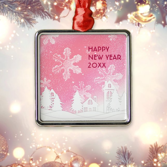 Pink White Snow House Frohe Weihnachten Ornament Aus Metall (Von Creator hochgeladen)