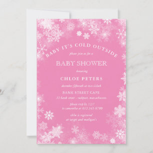 Pink White Snowflake Winter Girl Babydusche Einladung