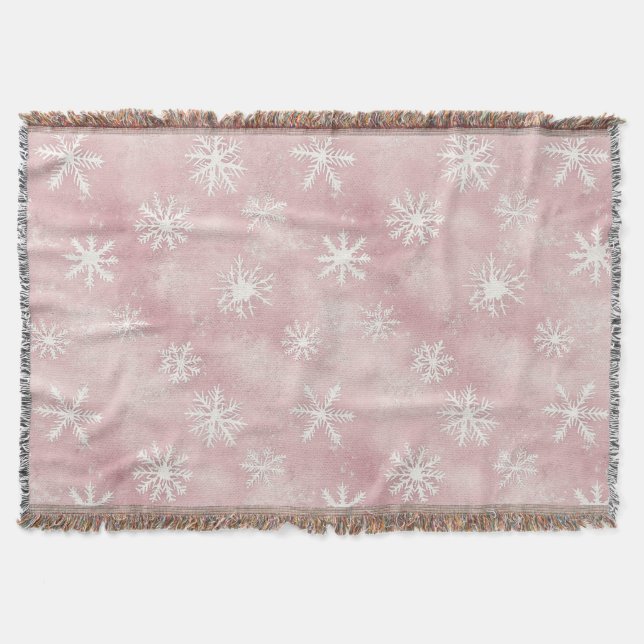 Pink White Snowflakes Christmas Decke (Vorderseite)