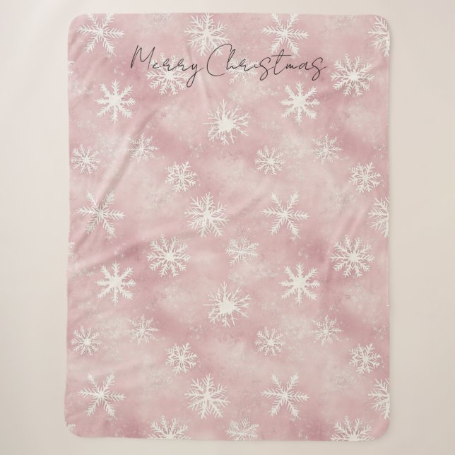 Pink White Snowflakes Christmas Sherpadecke (Vorderseite)
