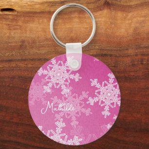 Pink White Snowflakes Minimalistischer Weihnachtsn Schlüsselanhänger
