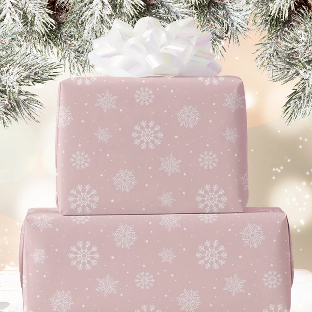 Pink White Snowflakes Pattern Christmas Holiday Geschenkpapier (Von Creator hochgeladen)