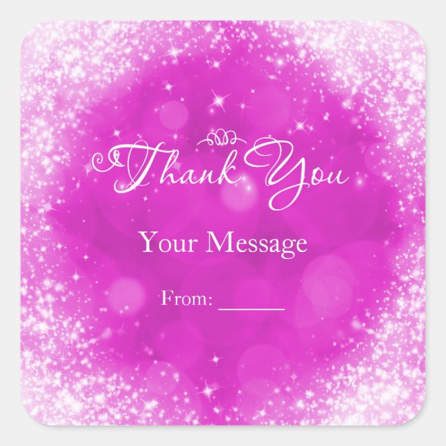 Pink & White Sparkle Aschenputtel Vielen Dank Quadratischer Aufkleber (Vorderseite)