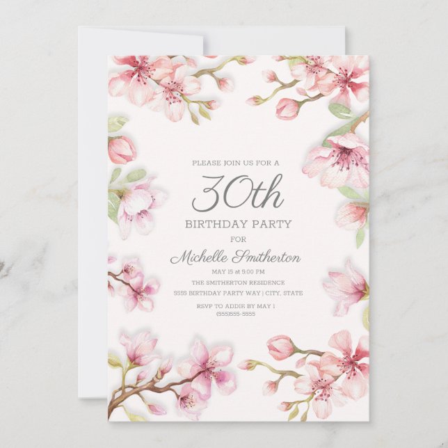 Pink White Springtime Floral Women's 30. Geburtsta Einladung (Vorderseite)