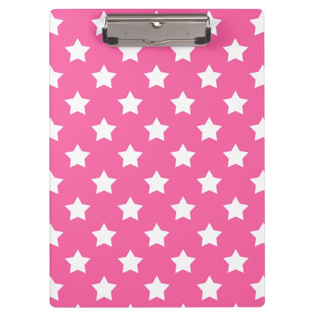 Pink White Stars Muster dekorativ Klemmbrett (Vorderseite)