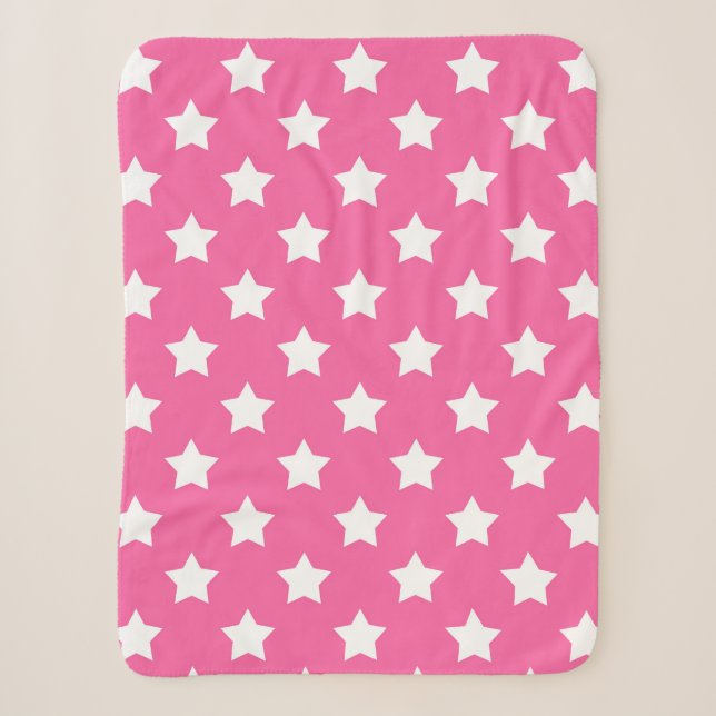 Pink White Stars Muster dekorativ Sherpadecke (Vorderseite)
