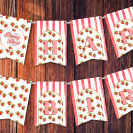 Pink White Strawberry Berry Erster Glückwunsch zum Wimpelkette