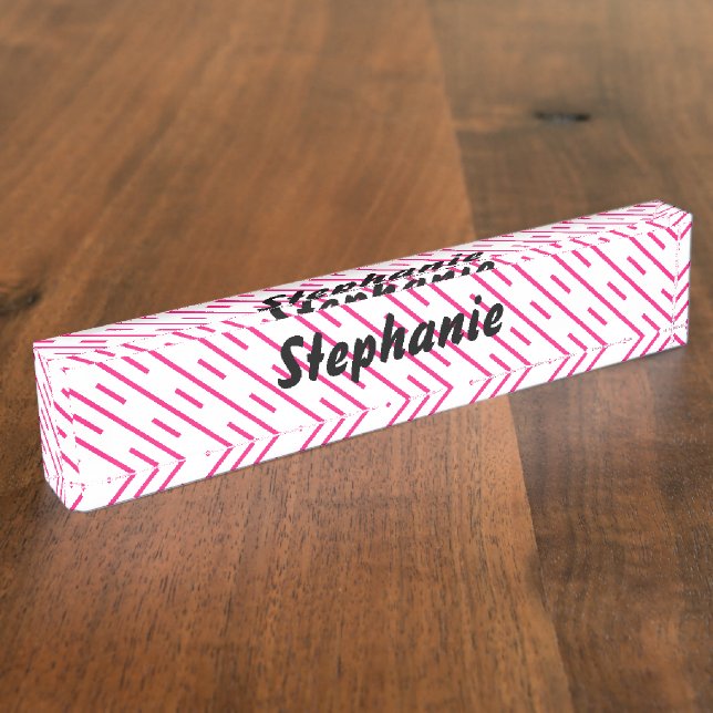 Pink White Stripes Art Individuelle Name Niedliche Namensplakette (Seite)