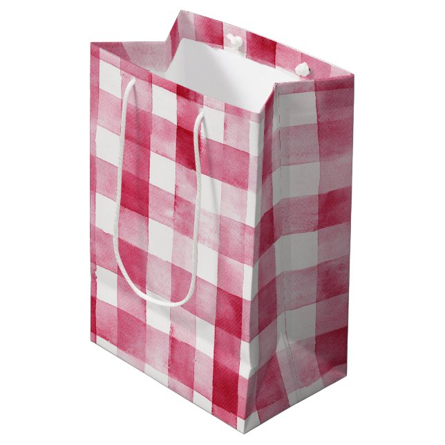 Pink White Stripes Birthday Mittlere Geschenktüte (Vorderseite Schrägansicht)