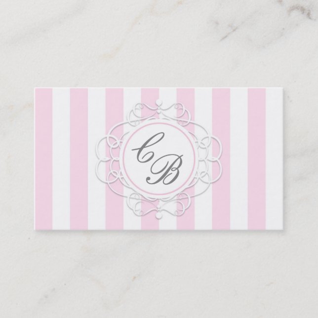 Pink & White Stripes Chic Boutique Carte de visite (Devant)