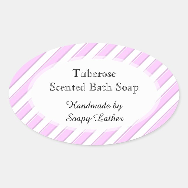Pink White Stripes Custom Soap or Recicker Ovaler Aufkleber (Vorderseite)