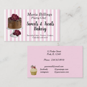 Pink White Stripes und Gourmetkuchen Koch Visitenkarte