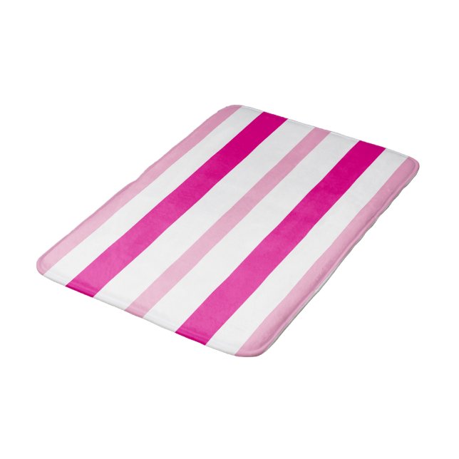 Pink White Summer Stripes Badematte (Schrägansicht)