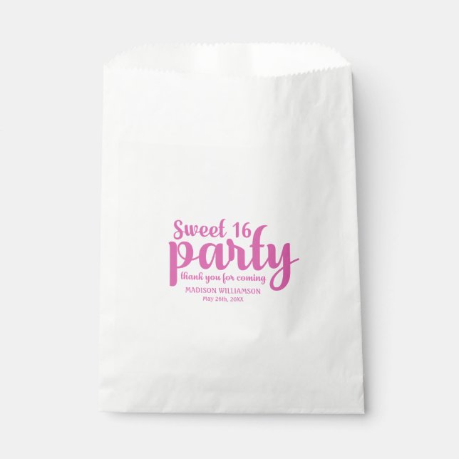 Pink & White Sweet 16 Danke Personalisiert Geschenktütchen (Vorderseite)