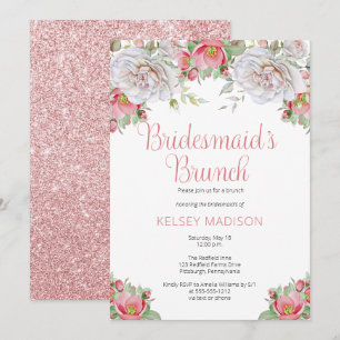 Pink White Sweet Floral Blooms Bridesmaid's Brunch Einladung
