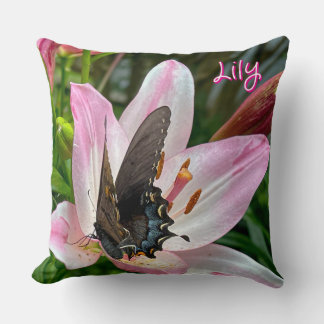 Pink White Tiger Lililly Blume Blue Butterfly Name Kissen