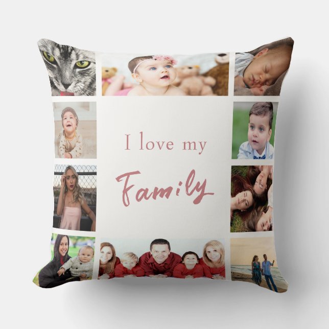 Pink White Trendy I Liebe meine Familie Foto Colla Kissen (Vorderseite)