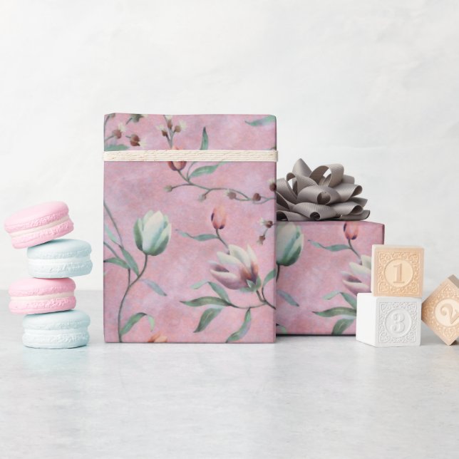 Pink & White Tulips Muster Geschenkpapier (Babyparty)