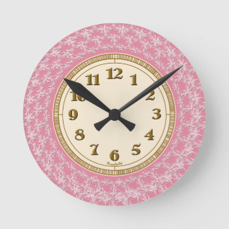 Pink, White und Gold Lacy Muster Runde Wanduhr