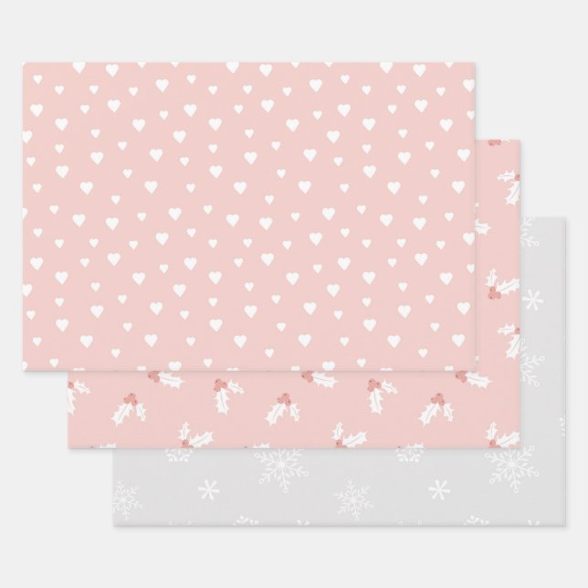 PINK & WHITE URLAUB MISTLETOE HERZEN SCHNEEBEREICH GESCHENKPAPIER SET (Set)