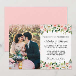 Pink White Watercolor Foto Hochzeit Einladung
