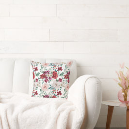 Pink White Watercolor Peonies Daisies Kissen
