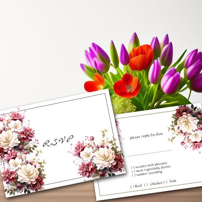 Pink White Watercolor Summer Blumen Response Card RSVP Karte (Von Creator hochgeladen)