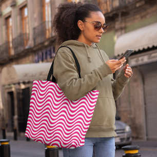 Pink White Wavy Stripes Psychedelic Hypnotic Tasche