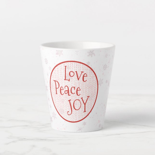 Pink & White Weihnachtsfeiertag Liebe Frieden Freu Milchtasse (Vorderseite)