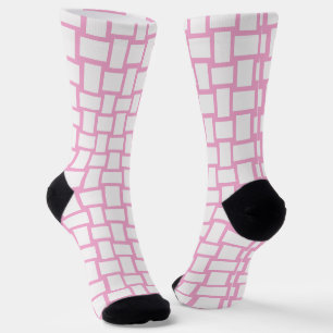 Pink White Woven Blocks Muster Socken