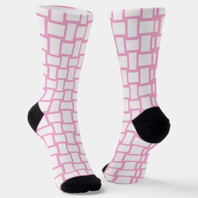 Pink White Woven Blocks Muster Socken (Gewinkelt)