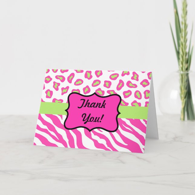 Pink & White Zebra & Cheeta Skin Personalisiert Dankeskarte (Vorderseite)