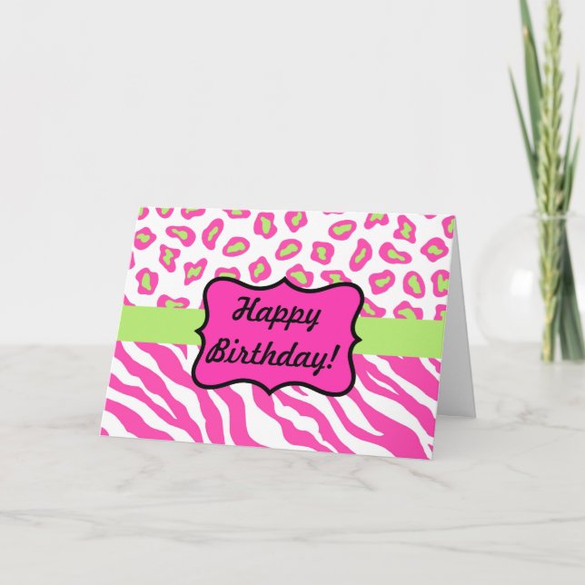 Pink & White Zebra & Cheeta Skin Personalisiert Karte (Vorderseite)