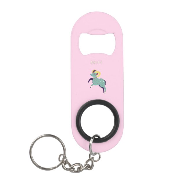 Pink Widder, Sternzeichen, Sternzeichen-Druck Mini Flaschenöffner (Vorderseite)
