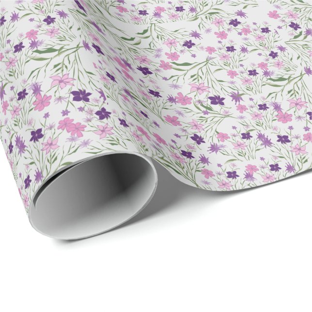 Pink-Wiese-Blume zum Hochzeitszittern Geschenkpapier (Rolleneckpunkt)