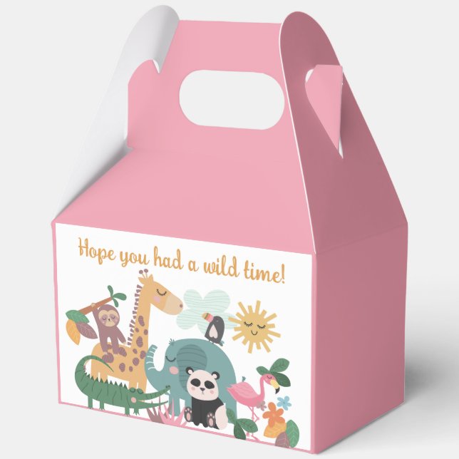 Pink Wild Animal Birthday Geschenkschachtel (Vorderseite)