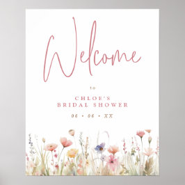 Pink Wild Blume Brautparty Willkommen Poster