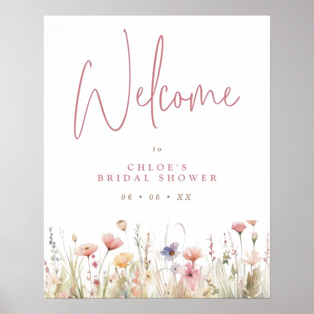 Pink Wild Blume Brautparty Willkommen Poster (Vorne)