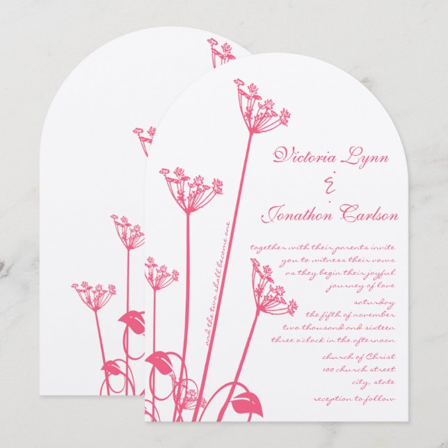 Pink Wild Blume Swirl Einladung Hochzeit (Vorne/Hinten)